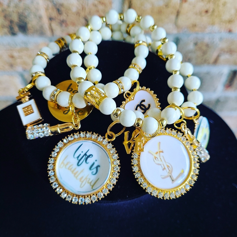 Beaded designer charm bracelet